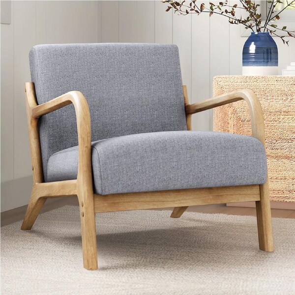 ALFORDSON Wooden Armchair Sofa Lounge Chair 1/ 2 Seater Accent Couch Fabric Seat Hayes Armchair - Light Grey
