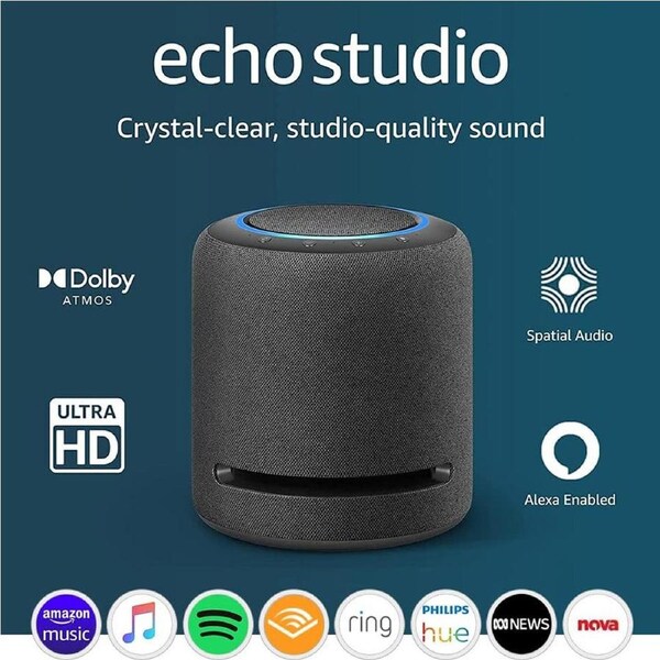Amazon Echo Studio Smart Speaker with high-fidelity audio and Alexa - Charcoal Fabric Black