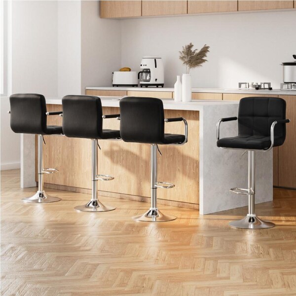 1x / 2x / 4x Artiss Bar Stools Kitchen Chairs Upholstered Wood Leather Fabric Noa - Black x4