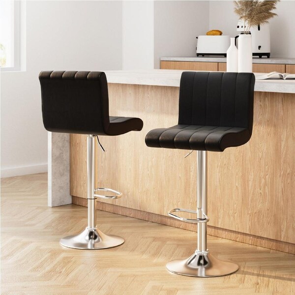 1x / 2x / 4x Artiss Bar Stools Kitchen Chairs Upholstered Wood Leather Fabric Como - Black x2