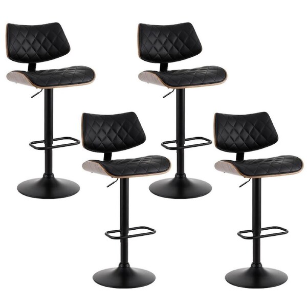 1x / 2x / 4x Artiss Bar Stools Kitchen Chairs Upholstered Wood Leather Fabric Plato - Black x2