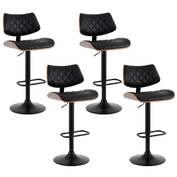 1x / 2x / 4x Artiss Bar Stools Kitchen Chairs Upholstered Wood Leather Fabric Plato - Black x4
