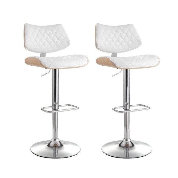 1x / 2x / 4x Artiss Bar Stools Kitchen Chairs Upholstered Wood Leather Fabric Quilla - White x2