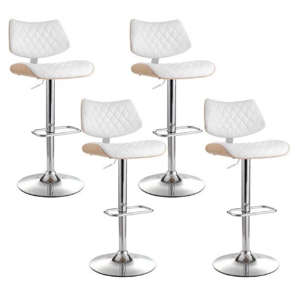 1x / 2x / 4x Artiss Bar Stools Kitchen Chairs Upholstered Wood Leather Fabric Quilla - White x4