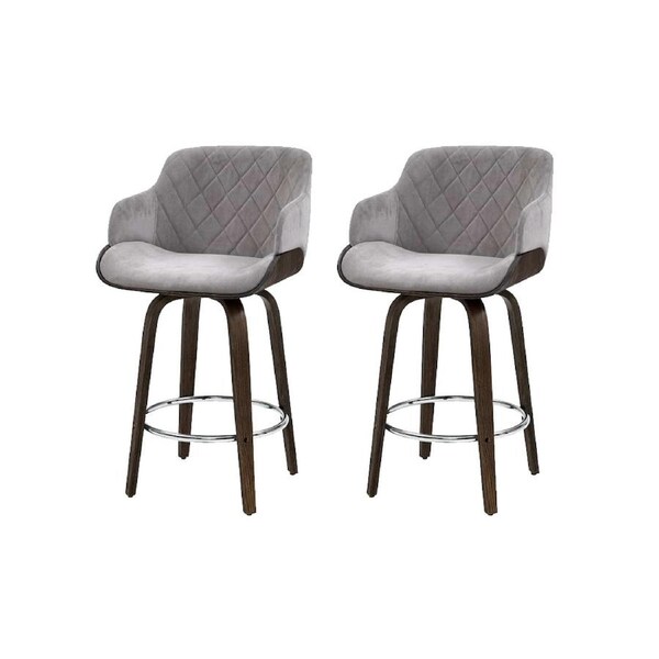 1x / 2x / 4x Artiss Bar Stools Kitchen Chairs Upholstered Wood Leather Fabric Mavis - Grey x2