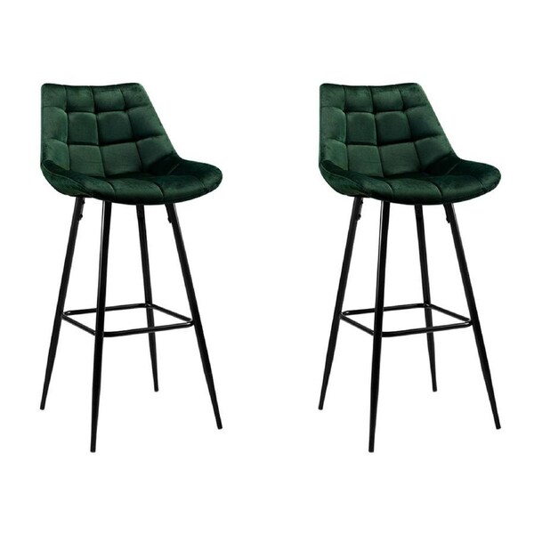 1x / 2x / 4x Artiss Bar Stools Kitchen Chairs Upholstered Wood Leather Fabric Audrey - Green x2