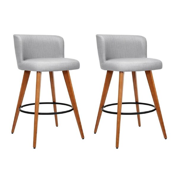1x / 2x / 4x Artiss Bar Stools Kitchen Chairs Upholstered Wood Leather Fabric Bremer - Light Grey x2