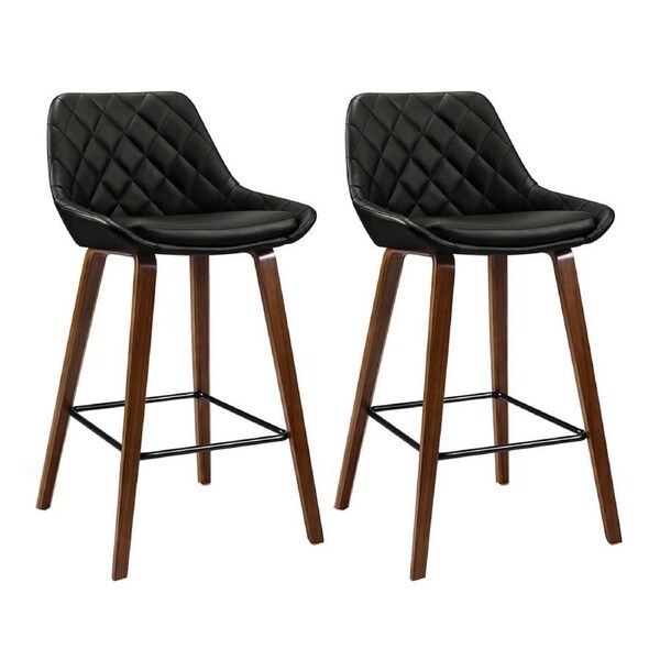 1x / 2x / 4x Artiss Bar Stools Kitchen Chairs Upholstered Wood Leather Fabric Ezio - Black x2