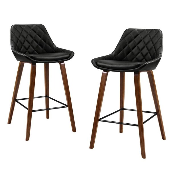 1x / 2x / 4x Artiss Bar Stools Kitchen Chairs Upholstered Wood Leather Fabric Ezio - Black x4
