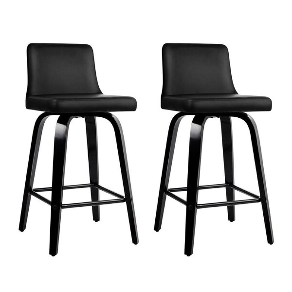 1x / 2x / 4x Artiss Bar Stools Kitchen Chairs Upholstered Wood Leather Fabric Felipe - Black x2
