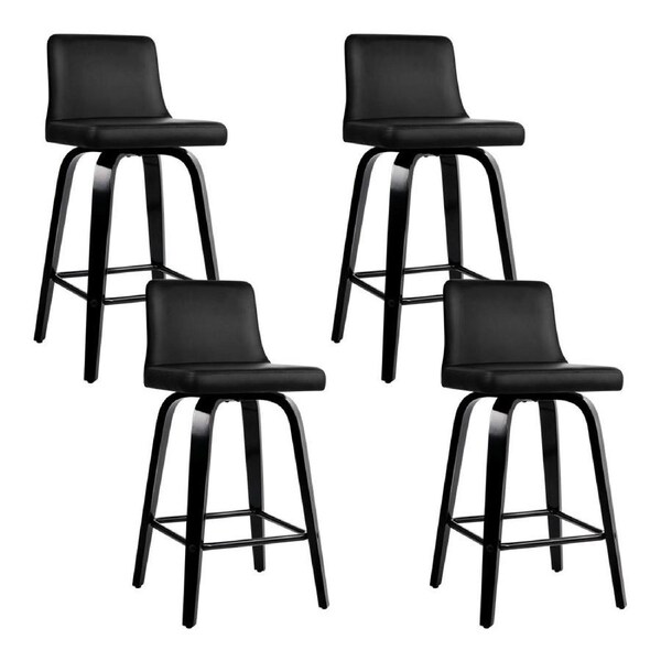 1x / 2x / 4x Artiss Bar Stools Kitchen Chairs Upholstered Wood Leather Fabric Felipe - Black x4