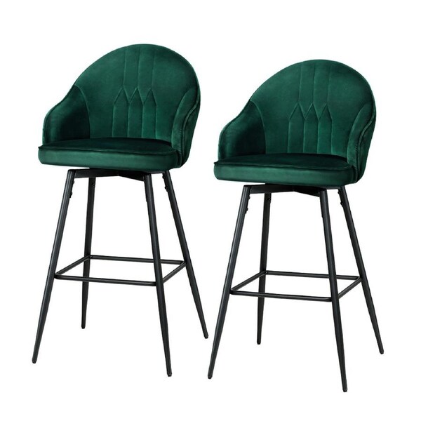1x / 2x / 4x Artiss Bar Stools Kitchen Chairs Upholstered Wood Leather Fabric Mesial - Green x2