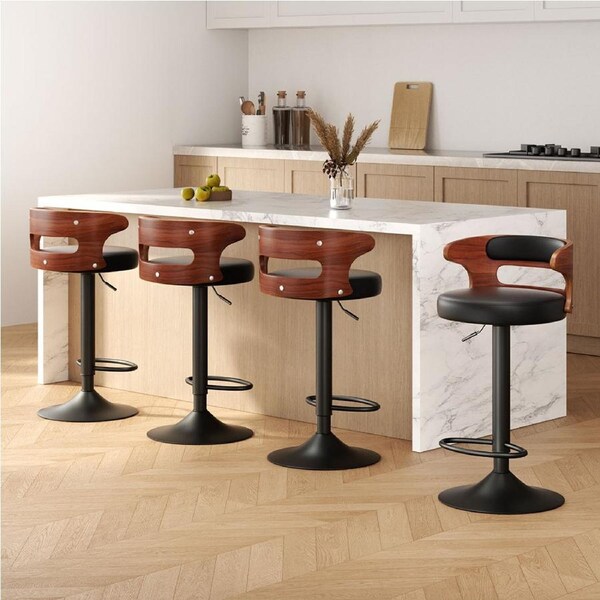 Artiss Bar Stools Kitchen Chairs Upholstered Leather Wood Metal x1/x2/x4 Grandeur - Black x4