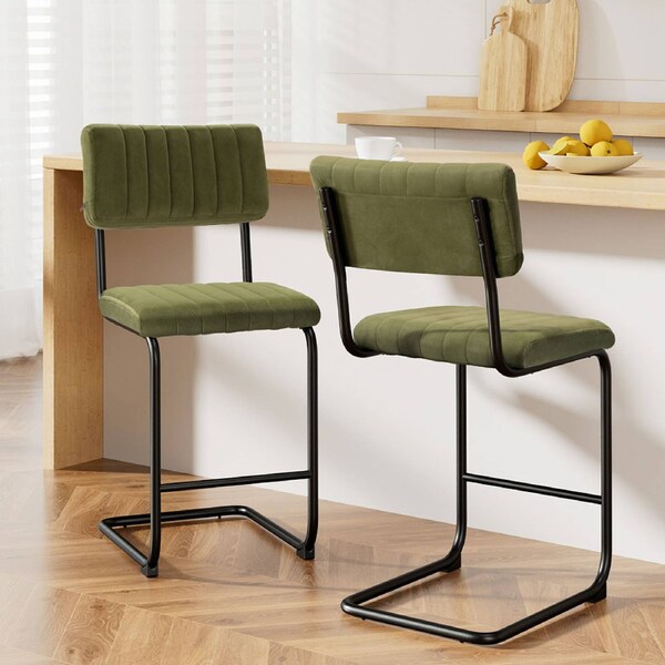 Artiss Bar Stools Kitchen Chairs Upholstered Leather Wood Metal x1/x2/x4 Orman - Green x2
