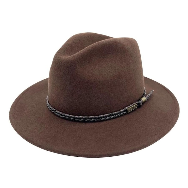Jacaru Australian Wool Fedora Hat Outback 100% Wool Crushable Travel - Brown S