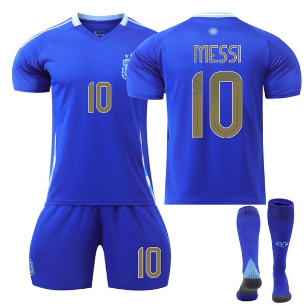 Nevenka Argentina Away MESSI #10 Soccer Jersey for Kids Adult 3Pcs Kits 24