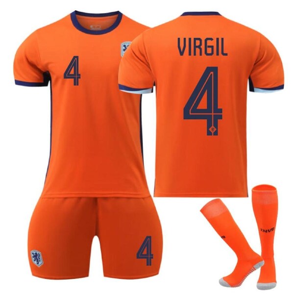 Nevenka Netherlands Home VIRGIL #4 Jersey for Kids Adult 3 Pcs Soccer Outfits 2XL