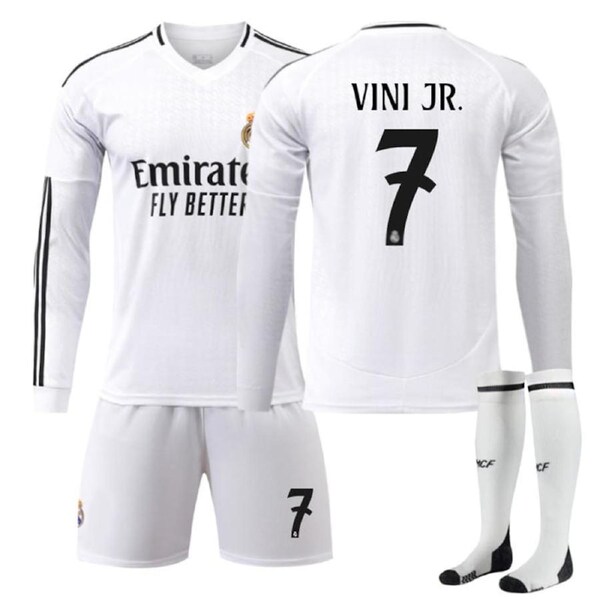 Nevenka Real Madrid Home VINI JR. #7 Soccer Jersey Kids Adult 3Pcs Long Sleeve Outfits 22