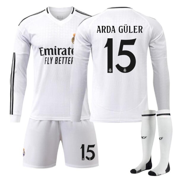 Nevenka Real Madrid Home ARDA GULER #15 Soccer Jersey Kids Adult 3Pcs Long Sleeve Outfits 20