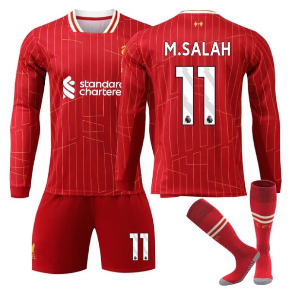 Nevenka Liverpool Home M.SALAH #11 Soccer Jersey Kids Adult 3Pcs Long Sleeve Outfits 24