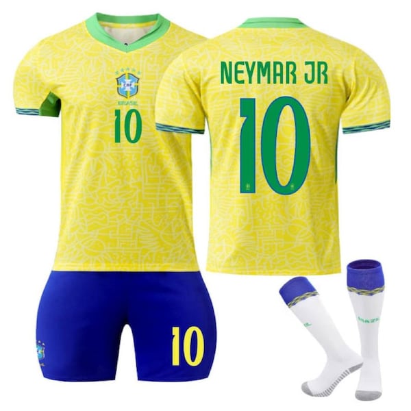 Nevenka Brazil Home NEYMAR JR #10 Jersey for Kids Adult 3 Pcs Soccer Outfits 2XL