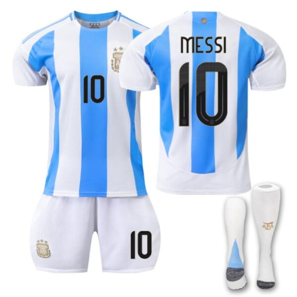 Nevenka Argentina Home MESSI #10 Soccer Jersey for Kids Adult 3Pcs Kits 24
