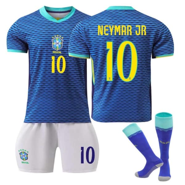 Nevenka Brazil Away NEYMAR JR #10 Jersey for Kids Adult 3 Pcs Soccer Outfits XL