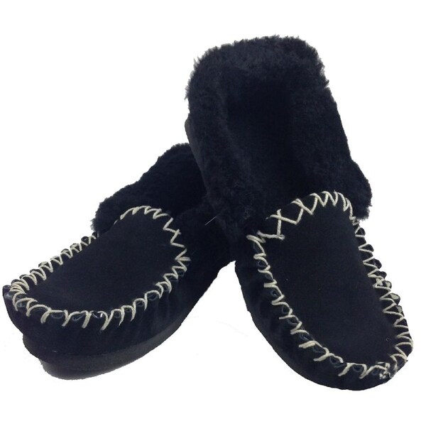 Sheepskin Merino Wool Moccasins Slippers Winter Casual Genuine Slip On UGG Non-Slip Black / 12