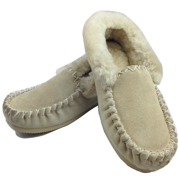 Sheepskin Merino Wool Moccasins Slippers Winter Casual Genuine Slip On UGG Non-Slip Navy / 4
