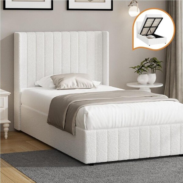 Oikiture Bed Frame Queen Double King Single Gas Lift Base with Storage Boucle King Single