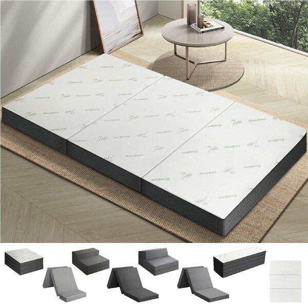 Bedra Folding Mattress Foldable Bed 3 4 Fold Sleeping Floor Mat Camping Cushion Model 1-White Bamboo-Single