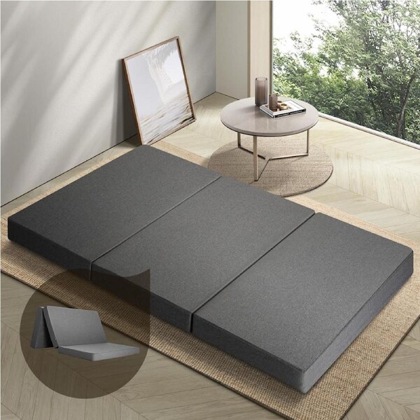 Bedra Folding Mattress Foldable Bed 3 4 Fold Sleeping Floor Mat Camping Cushion Model 5- Dark Grey Linen-Double