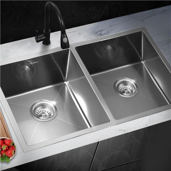 Welba Kitchen Sink Stainless Steel Single Double Bowl Basin With Waste Silver 760x440mm