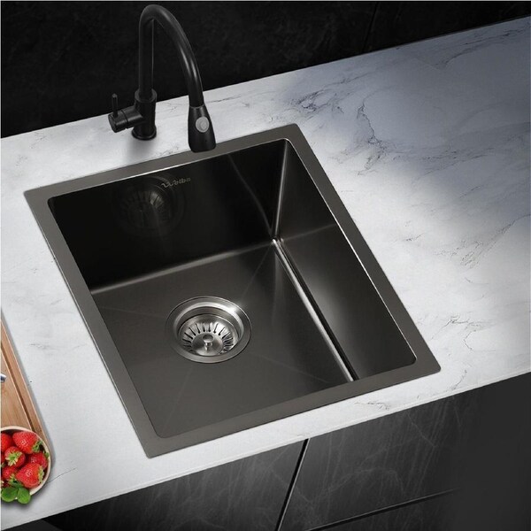 Welba Kitchen Sink Stainless Steel Single Double Bowl Basin With Waste Black 380x440mm