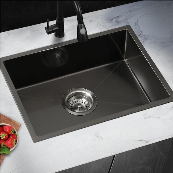 Welba Kitchen Sink Stainless Steel Single Double Bowl Basin With Waste Black 300x450mm