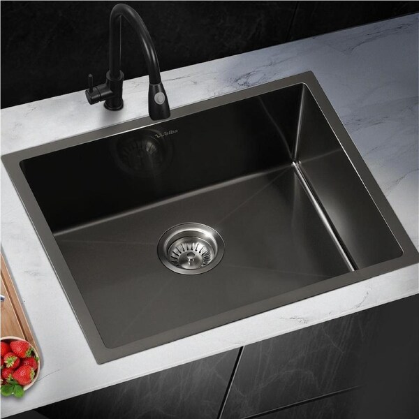 Welba Kitchen Sink Stainless Steel Single Double Bowl Basin With Waste Black 580x440mm
