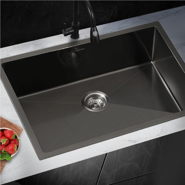 Welba Kitchen Sink Stainless Steel Single Double Bowl Basin With Waste Black 700x450mm