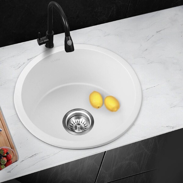 Welba Kitchen Sink Granite Stone Sink Basin Single Double Bowl White 430x430mm