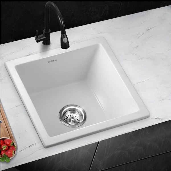 Welba Kitchen Sink Granite Stone Sink Basin Single Double Bowl White 450x450mm