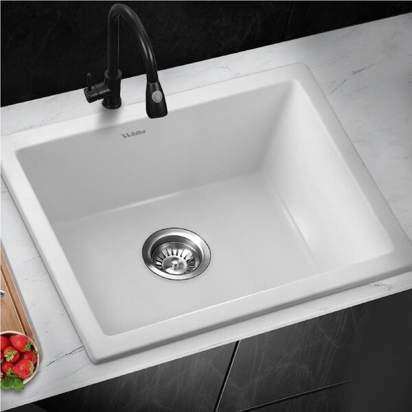 Welba Kitchen Sink Granite Stone Sink Basin Single Double Bowl White 550x450mm