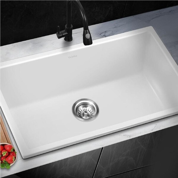Welba Kitchen Sink Granite Stone Sink Basin Single Double Bowl White 700x450mm