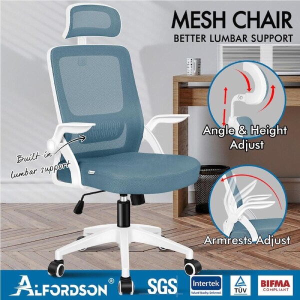 1 ALFORDSON Office Mesh Chair Computer Seat Executive Study Work Gaming Arco Series Arco - White & Blue