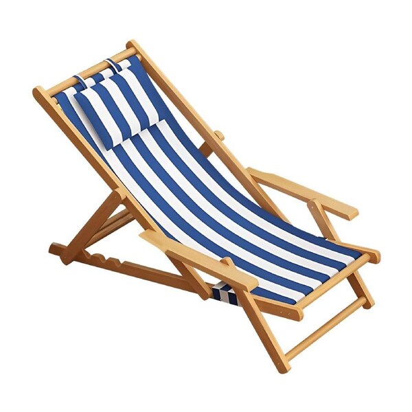 Lauft Outdoor Sun Lounge Deck Chair Folding Wooden Patio Poolside Beach Chairs Blue
