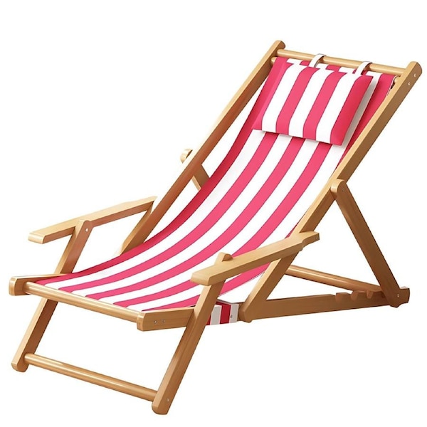 Lauft Outdoor Sun Lounge Deck Chair Folding Wooden Patio Poolside Beach Chairs Red