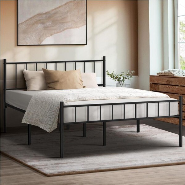 Oikiture Metal Bed Frame Queen Double King Single Bed Base Platform Black COMA Queen