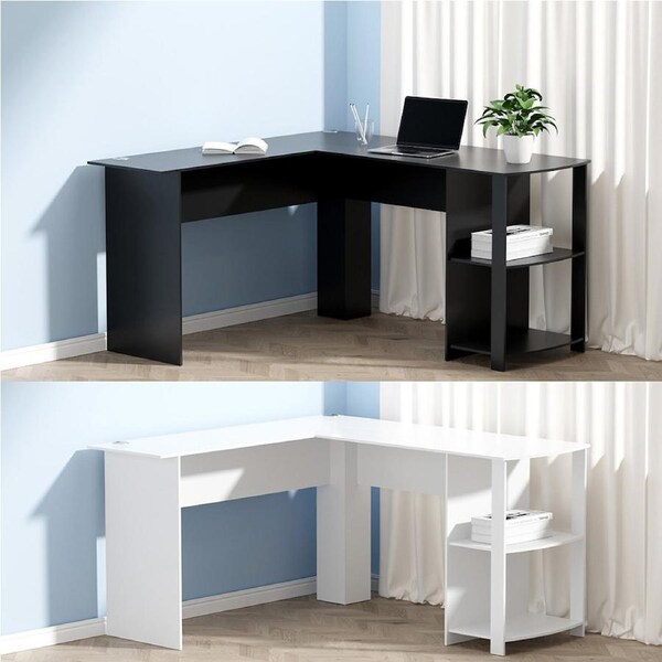 Artiss Computer Desk L-Shape Home Office Study Desks Shelf Cabinet Drawer 136CM Black