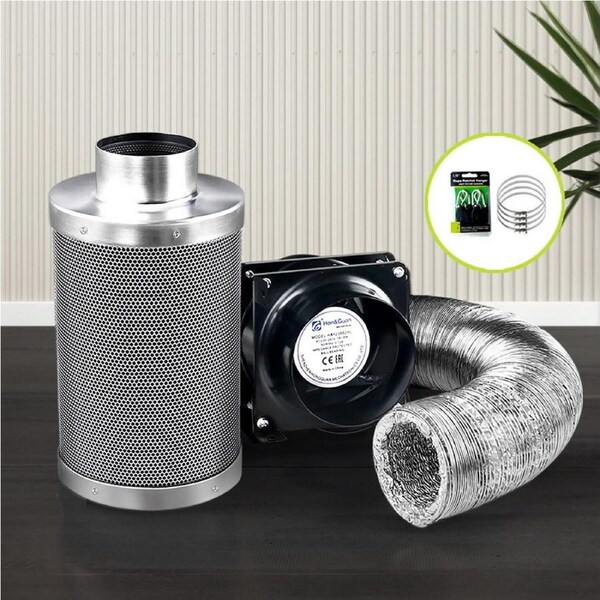 Green Fingers 4" 6" Ventilation Kit Fan Hydroponics Grow Tent Carbon Filter Duct Silver 6 Inches - Silver