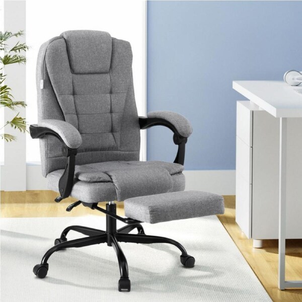 Artiss Office Chair Executive Fabric Seat Racing Computer Desk Chairs Footrest Grey