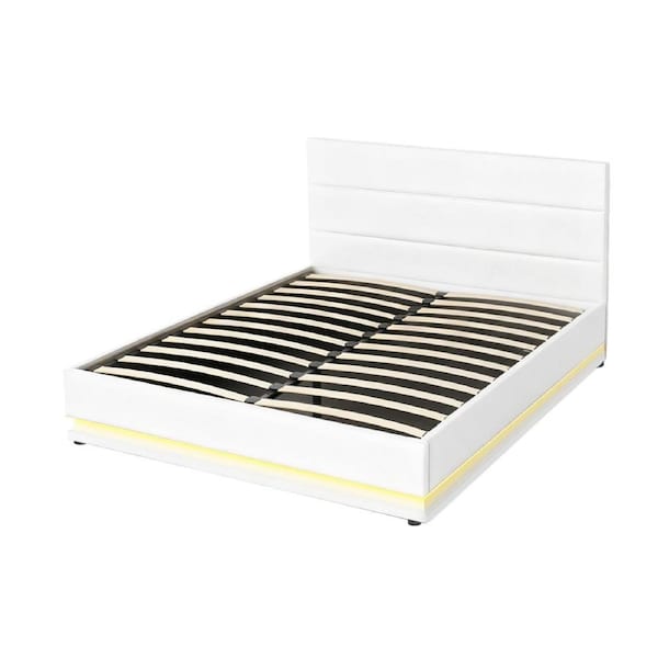 Artiss Bed Frame RGB LED Gas Lift Storage LUMI Series Double Queen Double / White