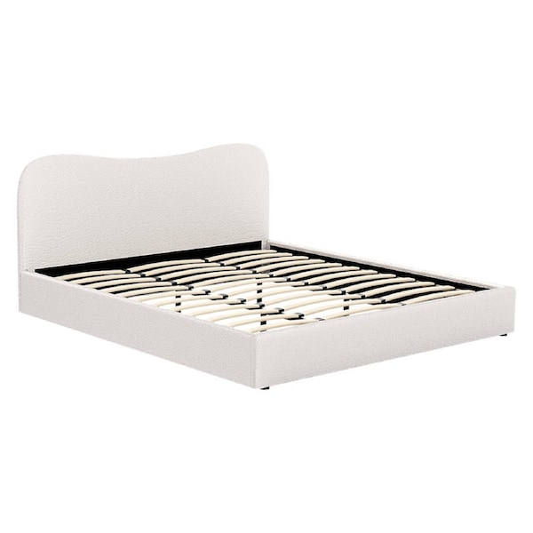 Artiss Bed Frame Boucle Fabric Queen Double King Single Size Gas Lift White King / White - Dara